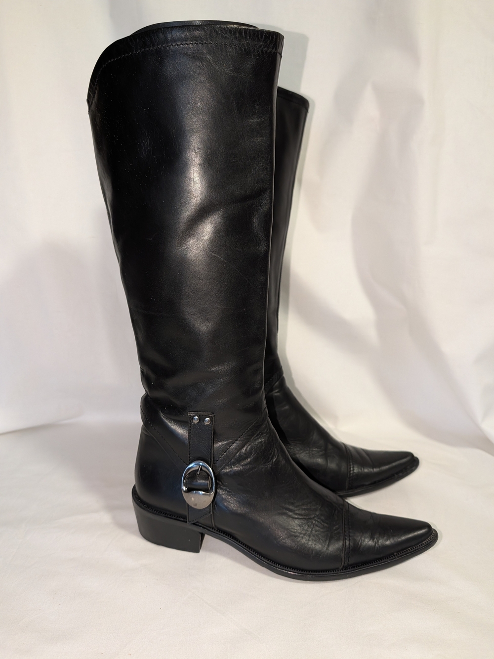 Classic Black Leather Knee-High Boots
